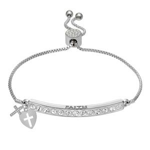 Brilliance Crystal Cross & Heart Charm Adjustable Bar Bracelet